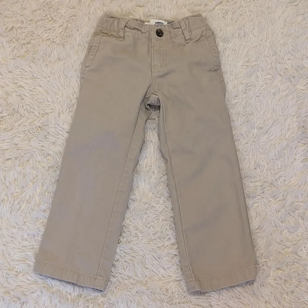 Old Navy Boys Size 4T Beige Khaki Cotton Uniform Straight Leg Pants Trousers